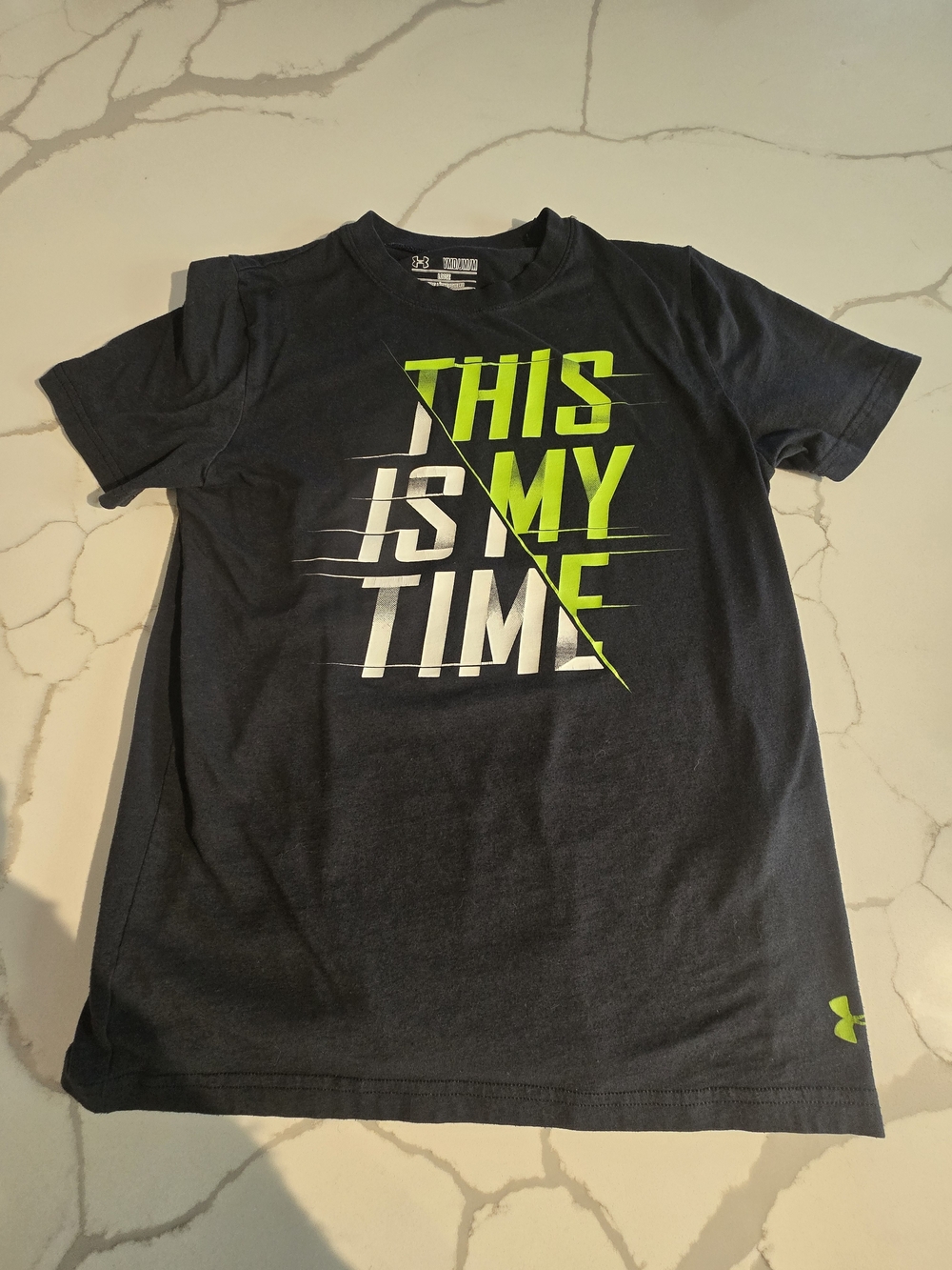 Under Armour Black Tee with Neon Green & White 'This Is My Time' Graphic